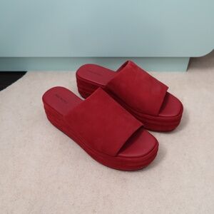 Free People Red Platform Slide Sandals - Wide Suede Upper